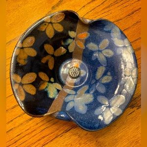 Handmade pottery floral bowl with frog.  Signed.   Beautiful - just beautiful